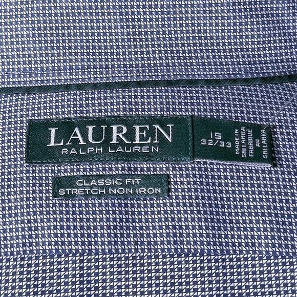 Ralph Lauren Mens 15 32/33 Blue Geometric Classic Fit Stretch Non Iron Shirt - Picture 3 of 8